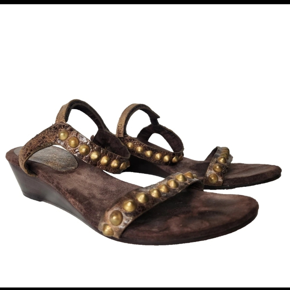 Calleen Cordero Aztec Studded Strap Sandals Low Wedges Handmade USA Size 9